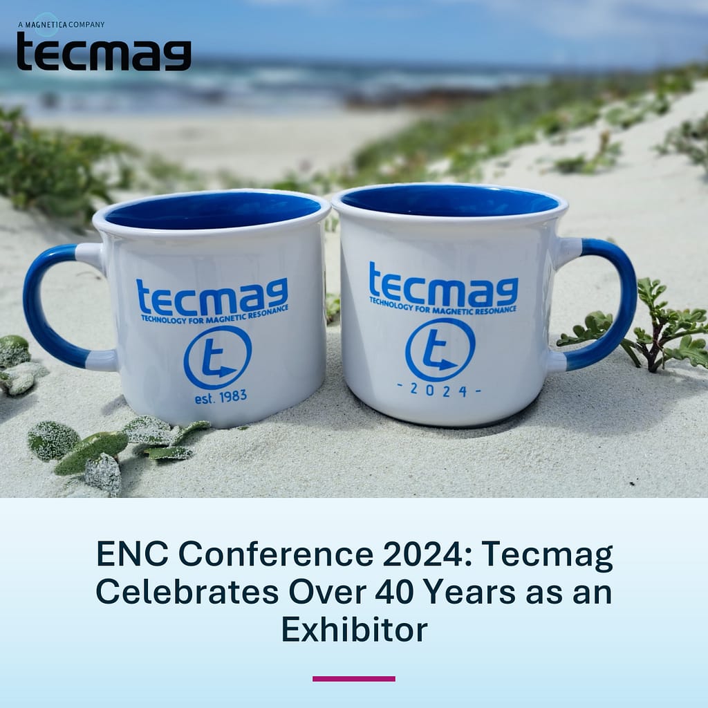 ENC Conference 2024: Tecmag Celebrates Over 40 Years as an Exhibitor. MAG mugs on the beach at Asilomar.