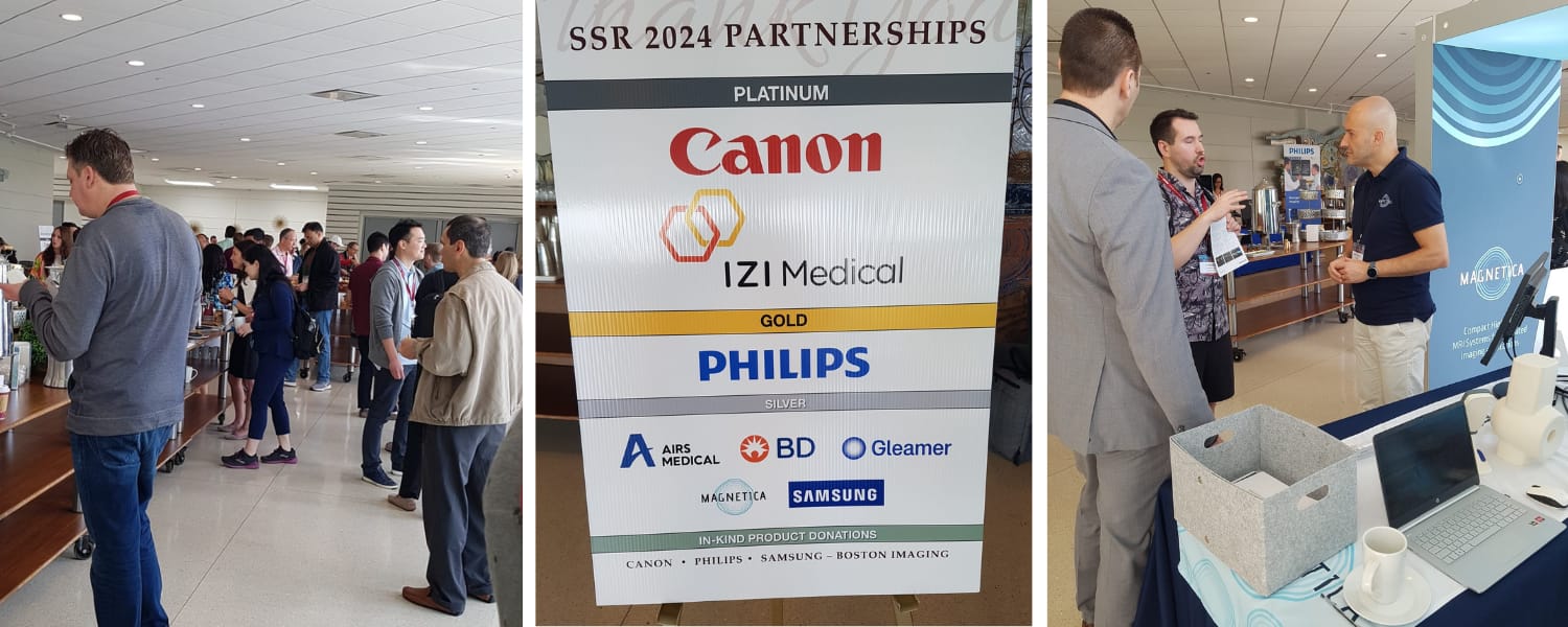 Image montage from SSR 2024. Sponsors logos including Canon, Philips, BD, Gleamer, Samsung, AIRS Medical and IZI Medical.