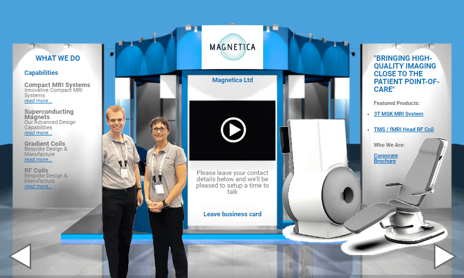 Magnetica Virtual Booth ISMRM 2020 with Duncan Stovell, Magnetica's CEO, and Sara Eastwood, Product and Operations Manager.